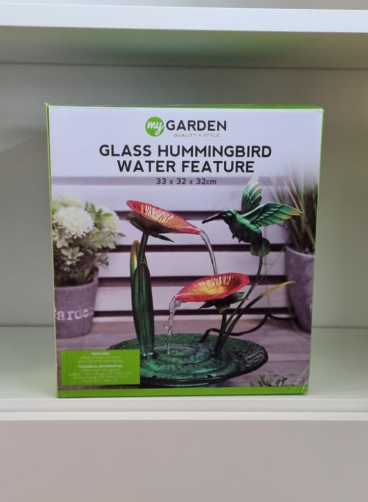 Boxed Glass Hummingbird Water Feature - Brand new