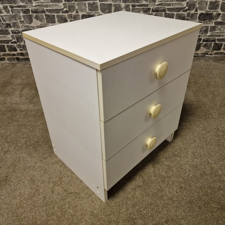 Pair of Vintage White 3-Drawer Bedside Chests