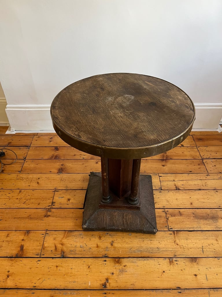 occasional table with brass pedestal and rim