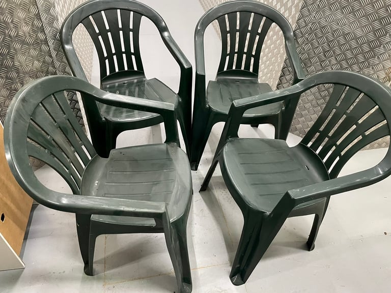 set 4 green garden chairs 