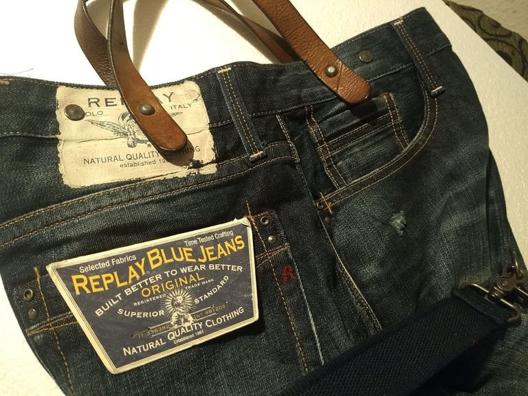 Vintage Replay denim Tote or shoulder bag. One off Unique jeans bag. Recycled denim 
