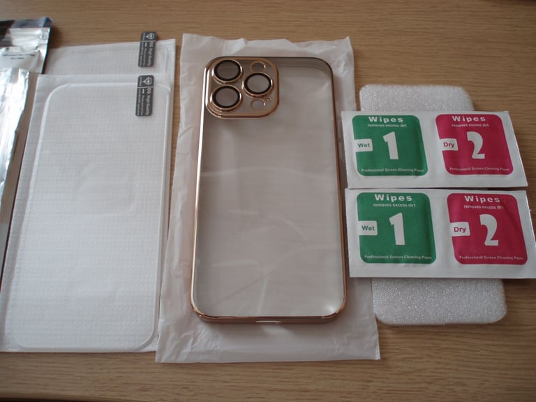 image for Designer fashion case iphone 15 Pro Max Gold + transparent + 2 Protective face screens