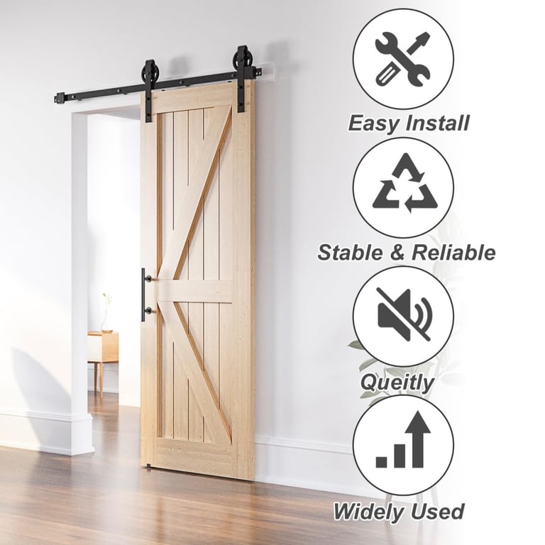 Sliding Barn Door Kit 6FT Heavy Duty Black Track, Single Wood, Big Wheel Design