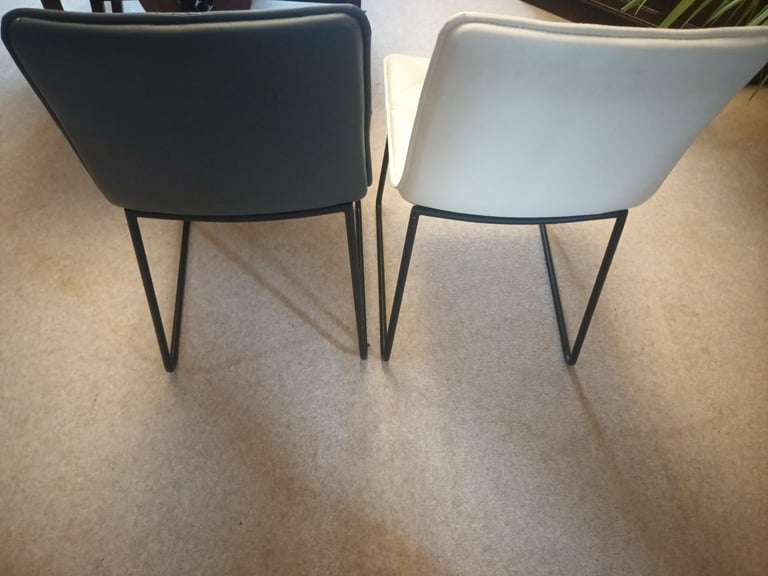 6 MODERN DINING CHAIRS - 3 WHITE,  3 DARK GREY