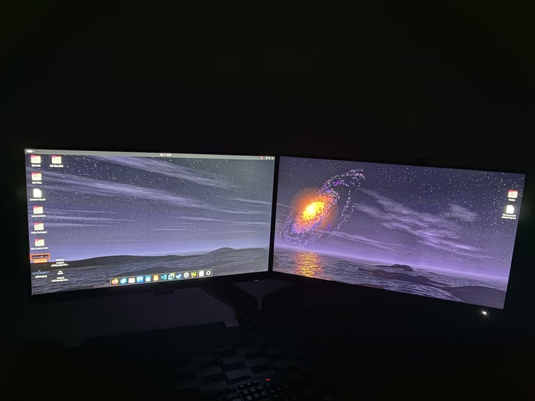 Dual Monitor Setup with Floating Gas Arm