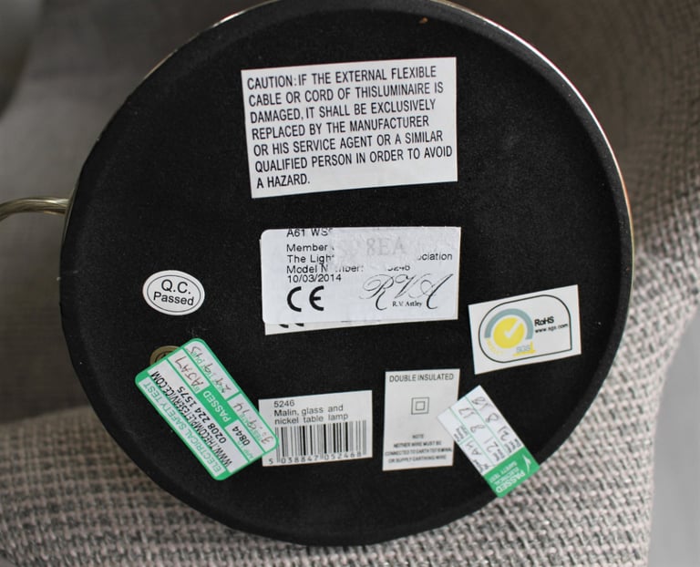 RV Astley Malin Nickel Glass Lamp Base Blue Shade Large Table Light Luxury