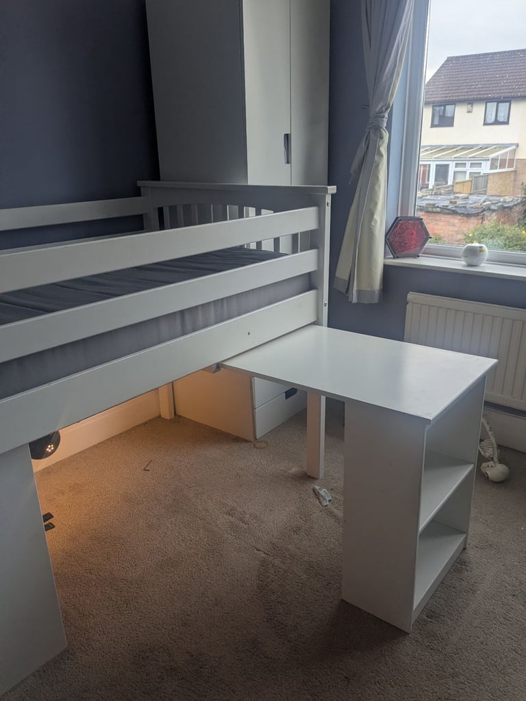 White cabin bed with storage 