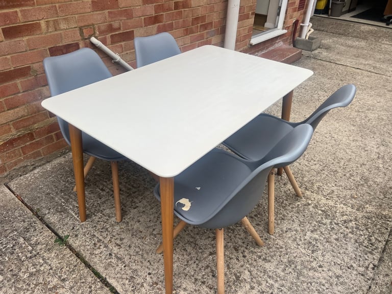 White Dining Table and 4 Grey Chairs Set of 4 Kitchen Dining Set - Grey. Can deliver.