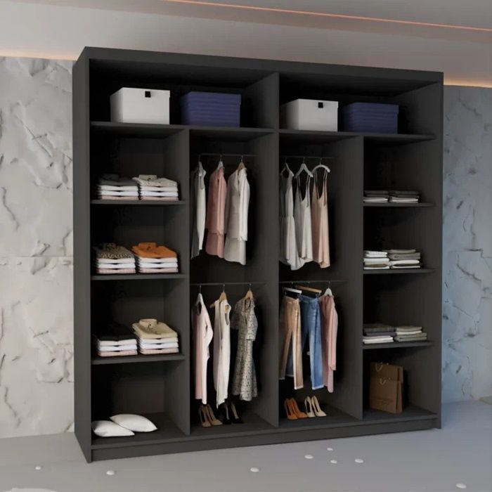 Brand New - Ringo Mirror Sliding Door Wardrobe - Black - SAME/NEXT DAY DELIVERY