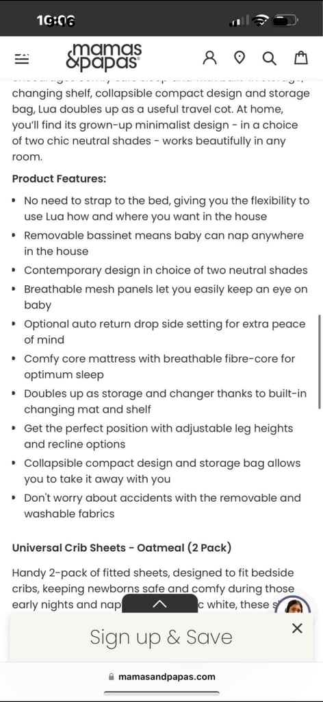 Mamas & Papas Bedside Crib