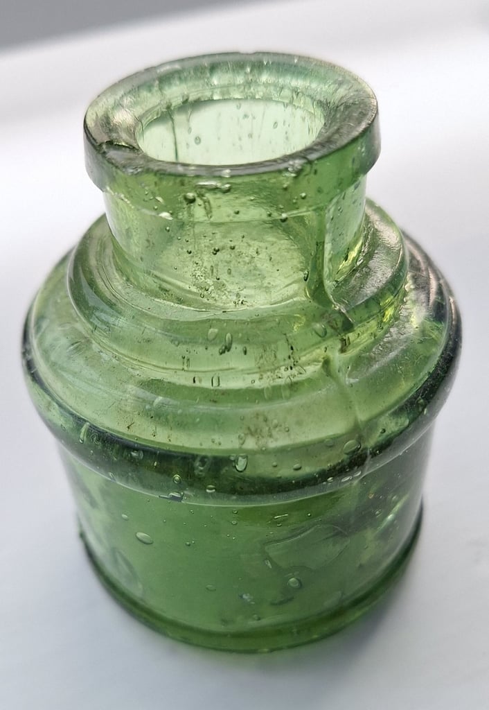 Antique Green Glass Inkwell
