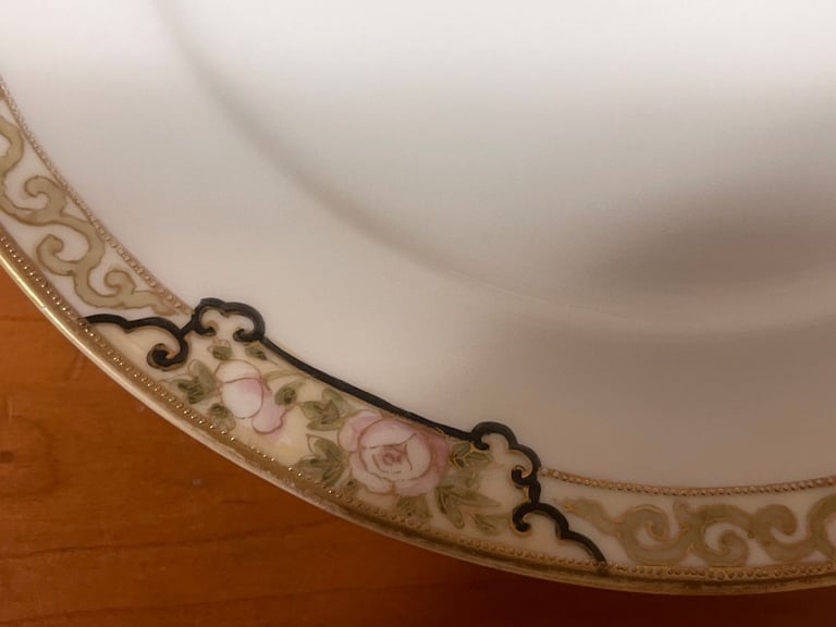 Dessert Plate(or Side)Antique, Hand Painted Nippon Moriage ware, gold beaded, Pink roses