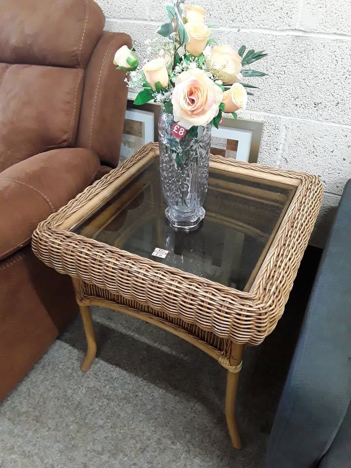 image for Wicker conservatory glass coffee table Low Cost Moves 2nd Hand Furniture STALYBRIDGE SK15 3DN