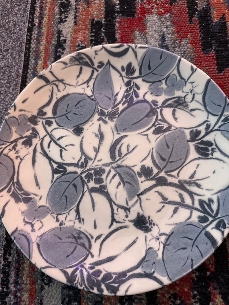 Habitat Artisan Print Blue Leaf Dinner Plate x 4 - Excellent Condition