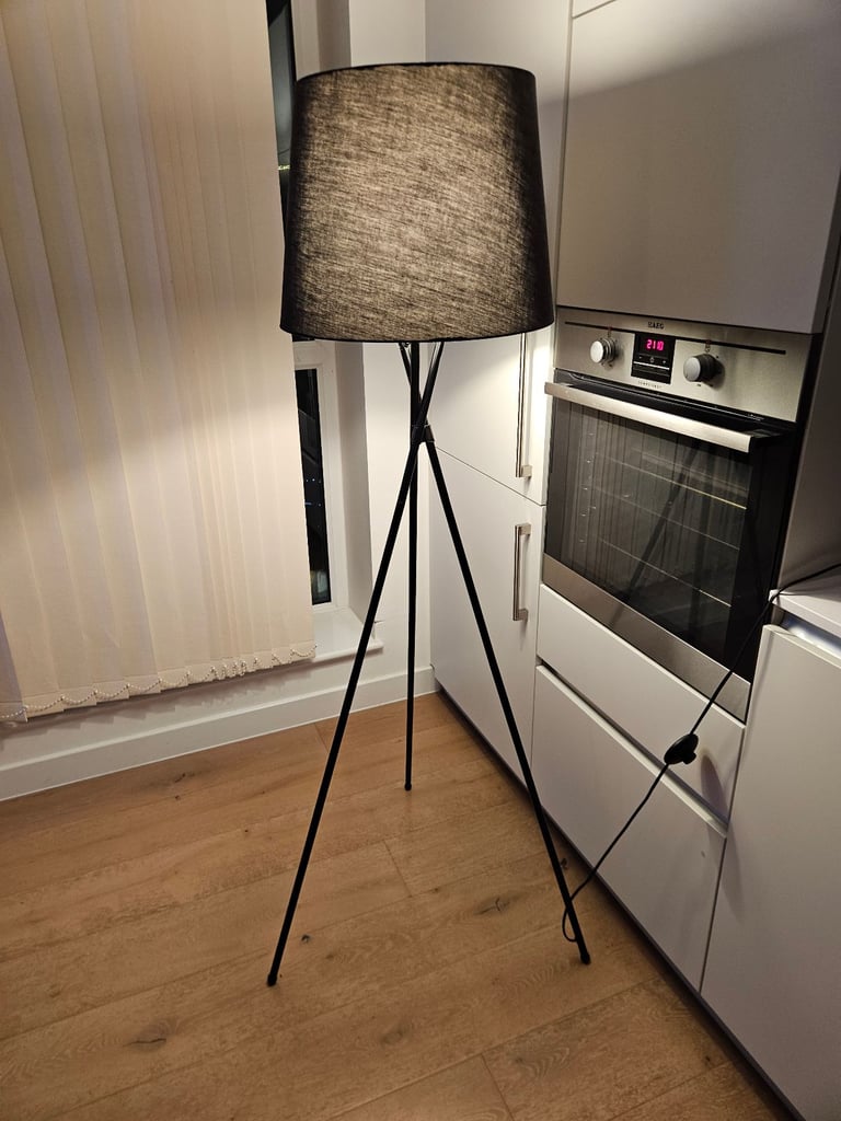 MiniSun | Modern Gloss Black Metal Floor Lamp with a Black Tapered Shade