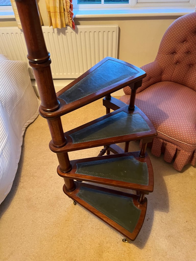 Spiral library steps with leather inlay