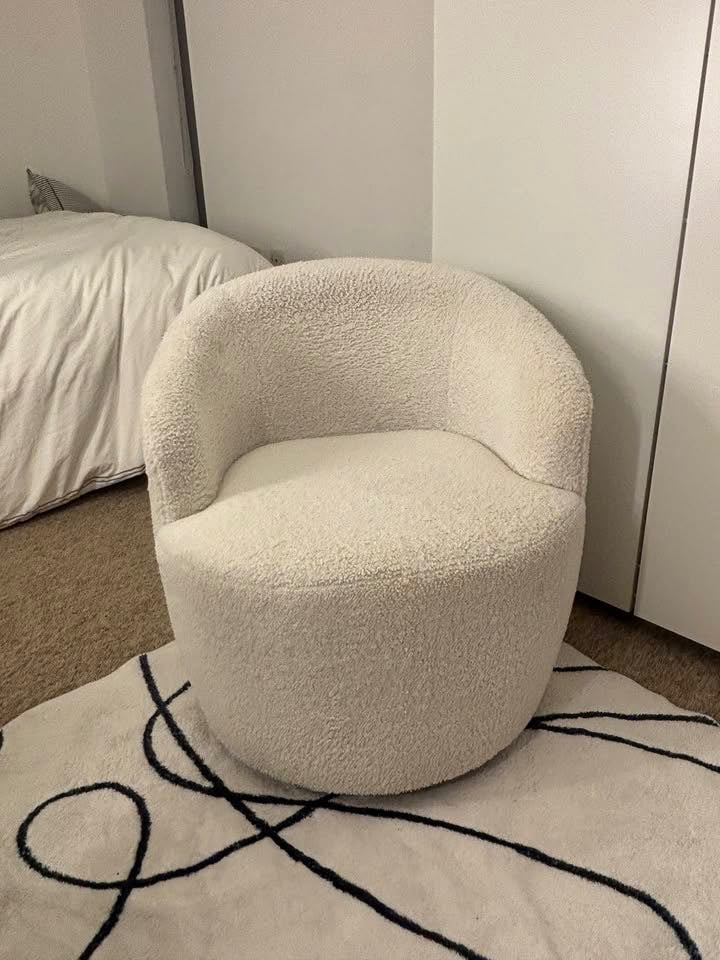 image for Ivory Bouclé Accent Chair - Modern Cozy Tub Chair