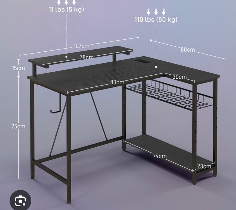 Gaming LED Corner Black Desk