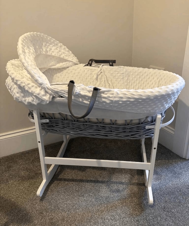 image for Grey wicker Clair De Lune moses basket 