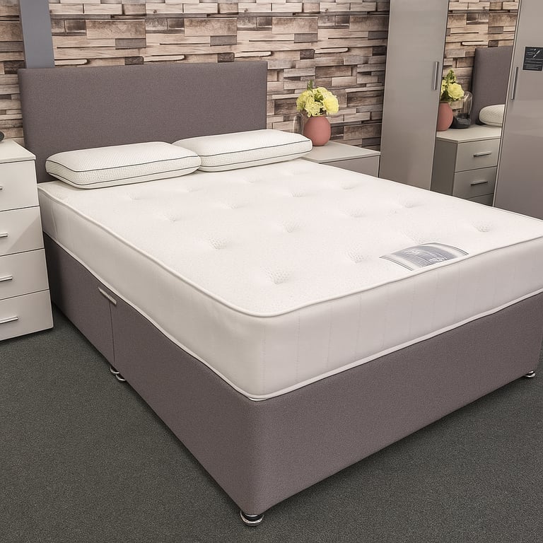image for Cozy Padded Divan Bed Single Small Double Double King Size Fast UK Delivery Available