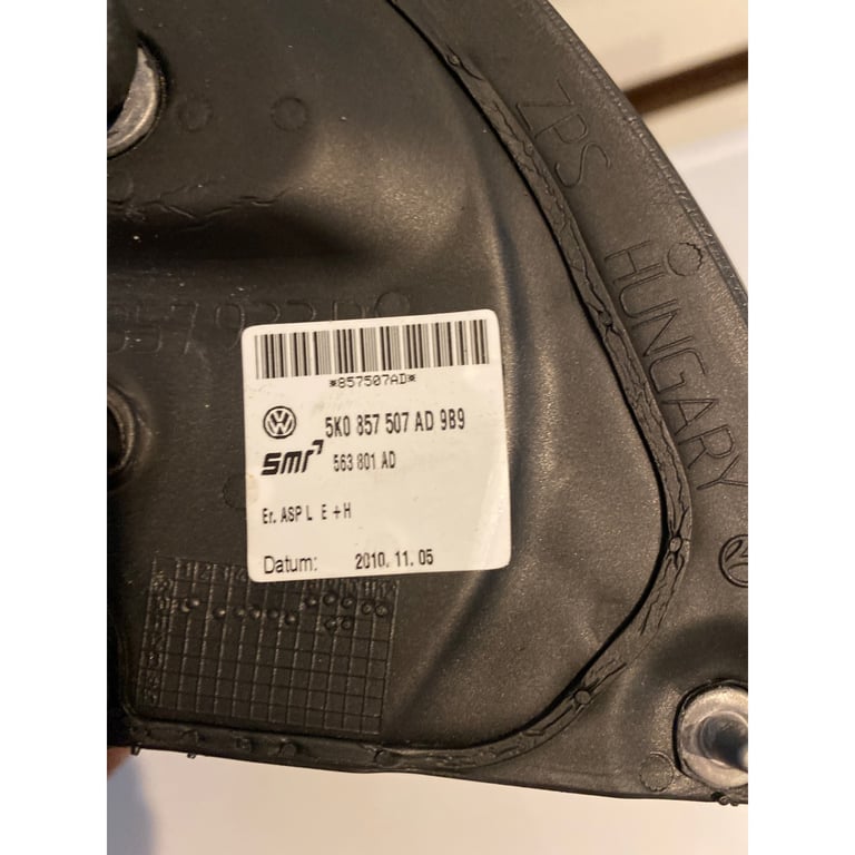 VW Golf Wing Mirror Left Side, PN: 5K0 857 AD, Fits MK6 09-2012 Model 