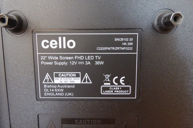Cello ZRTMF0222 12 volt and mains 22 inch Traveller Caravan TV Freeview HD DVD  