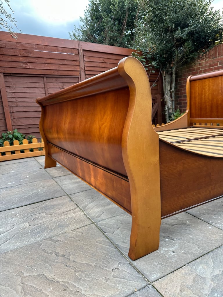 Wonderful French Exigence Couture NF Sleigh Cherrywood King Bed Frame – Good Condition 