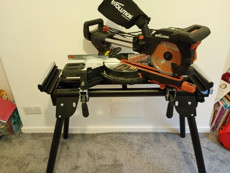 image for Evolution R210SMS+ 210mm Sliding Mitre Saw & Stand Bundle