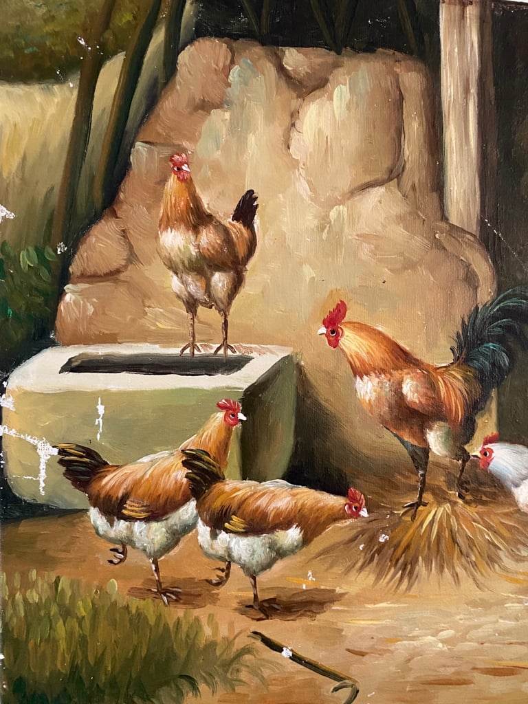 SIGNED CHICKEN OIL PAINTING ON STRETCHED CANVAS | in Southampton ...