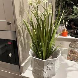 Very Large White Decorated & Glazed Planter