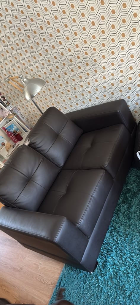 image for Brown leather sofa set 1x 2 seater