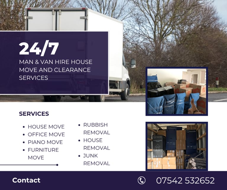 Man and Van Hire 24/7 – Reliable House Move | Office Shift | Piano & Junk Removal