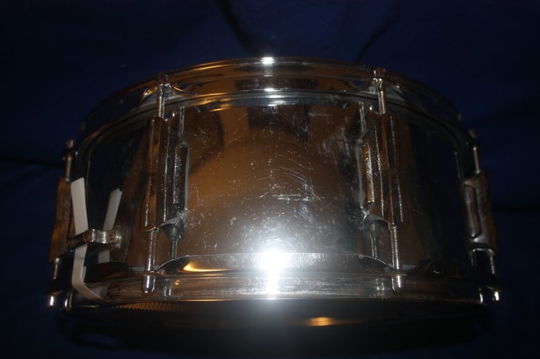 Vintage 1970s Beverley Chrome Snare Drum 14in x 5.1/2in for Drum Kit ~ Made In England ~ £75 ono