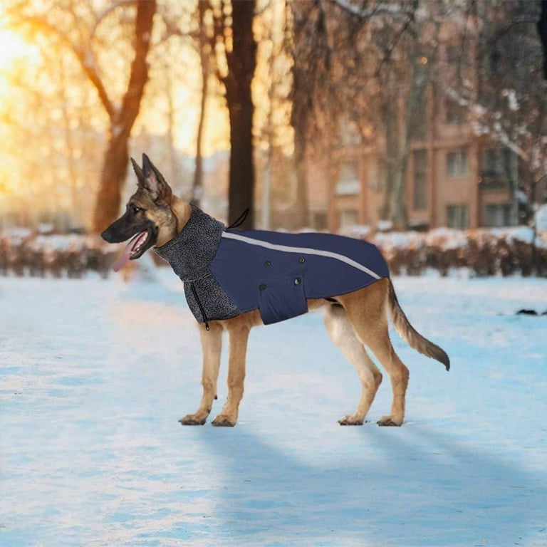 Reflective Fleece Dog Coat with Harness Hole - Navy - Size XL