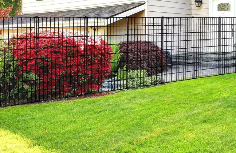 Heavy duty black metal fence with gates 