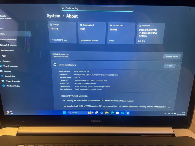 Dell Precision M3800 15.6 4K Touchscreen Laptop i7-4702HQ 2.30GHz 16GB RAM