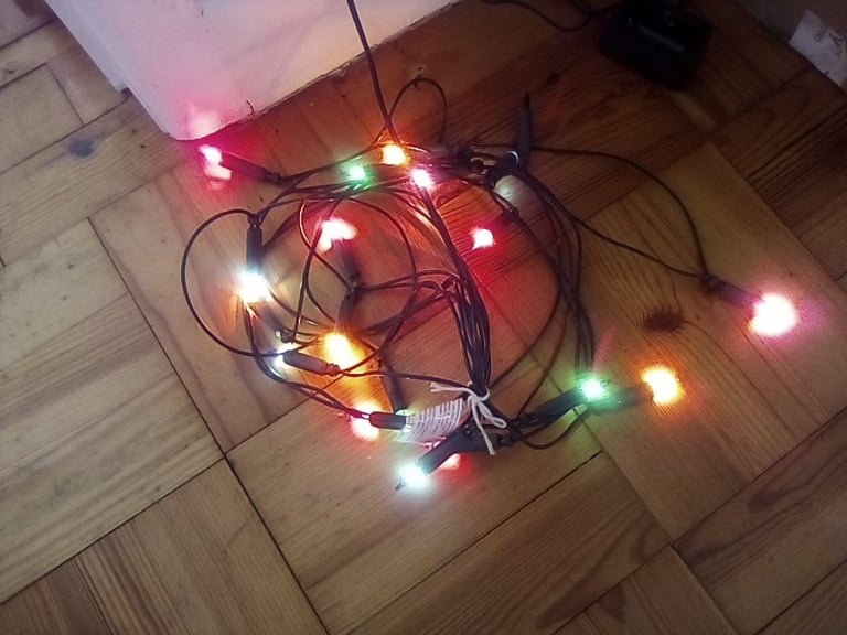 Bright coloured plug in Christmas tree lights.