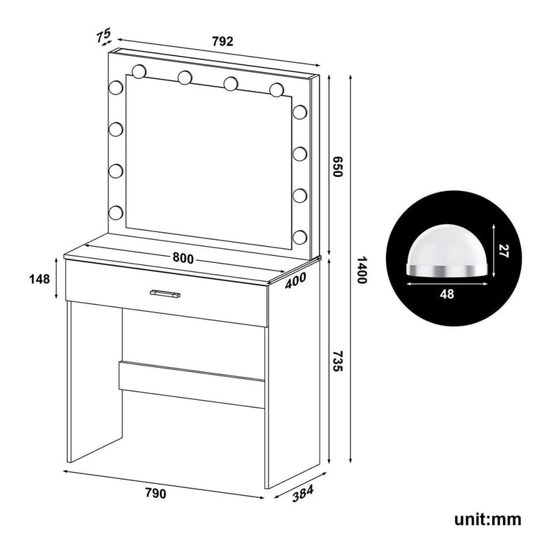 New White LED Makeup Desk + Stool and Mirror RRP £200 Our Price £115