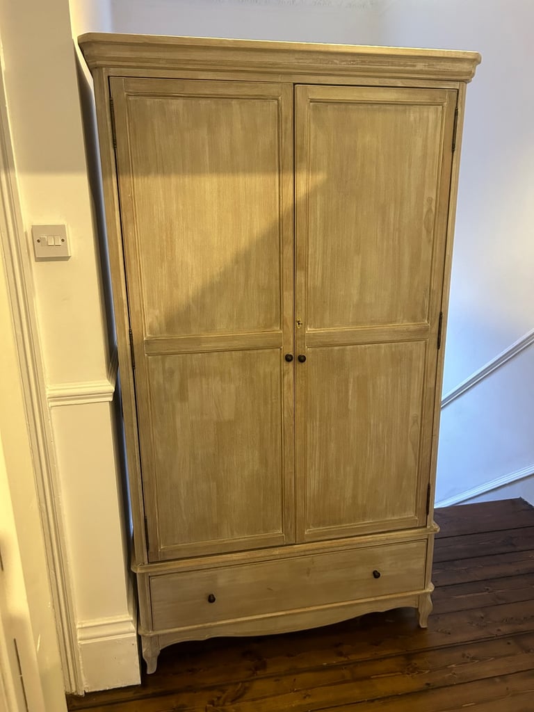 image for Large French-style Double Wardrobe – Two-Piece | Solid Wood | Distressed Finish