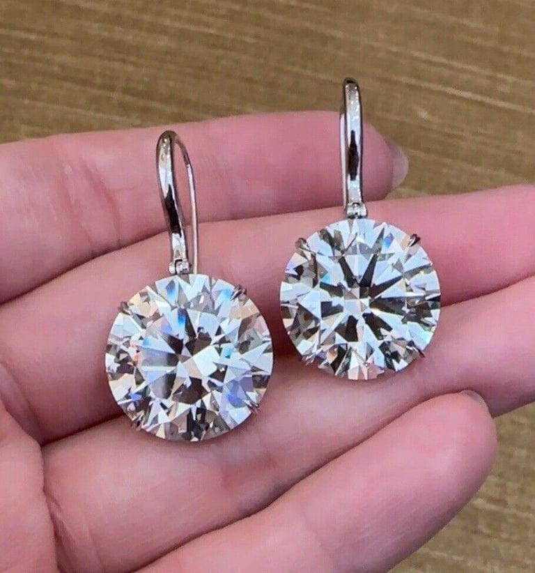 GIA 20.63 & 21.17 cts Round Brilliant Diamond Drop Earrings in 18k White Gold