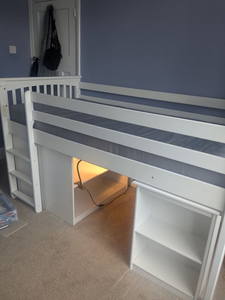 White cabin bed with storage 