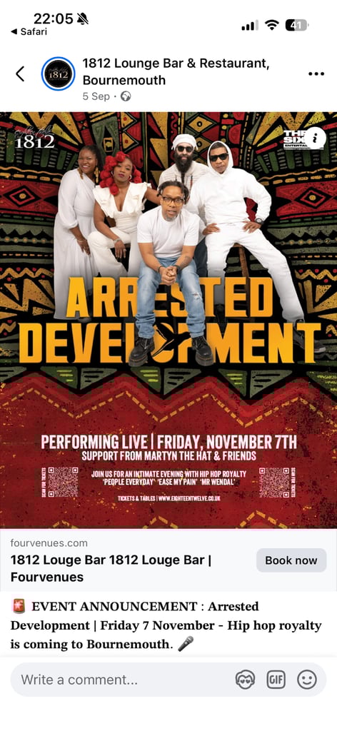 2 x Tickets for Arrested Development at 1812 Bournemouth 