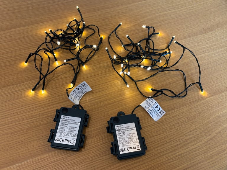 image for 2 x Warm White String Fairy Lights 2.75m Long - 8 Modes - Christmas Winter Autumn Festive Decoration