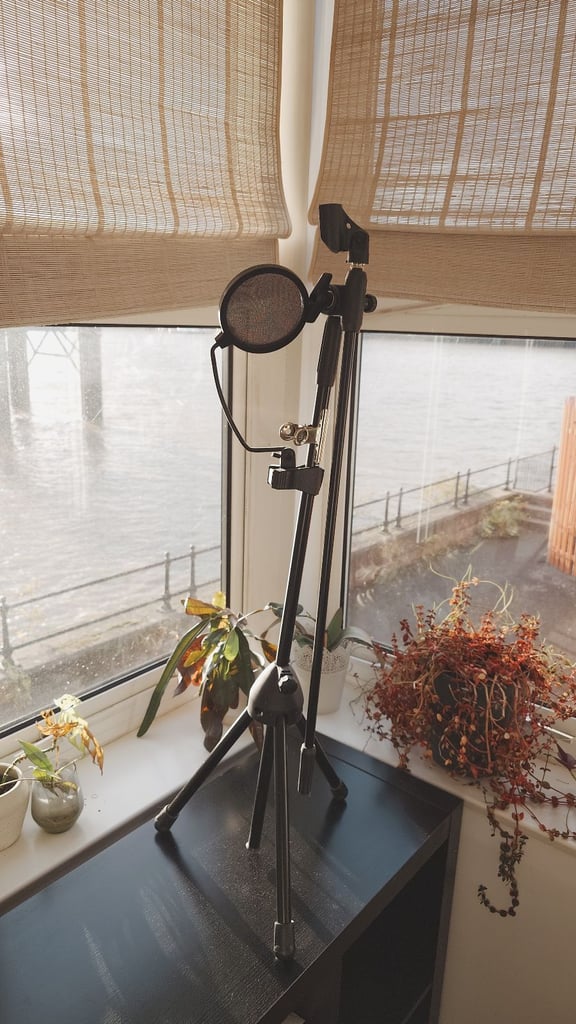 image for Adjustable Microphone Stand with Pop Filter – Sturdy Tripod Base