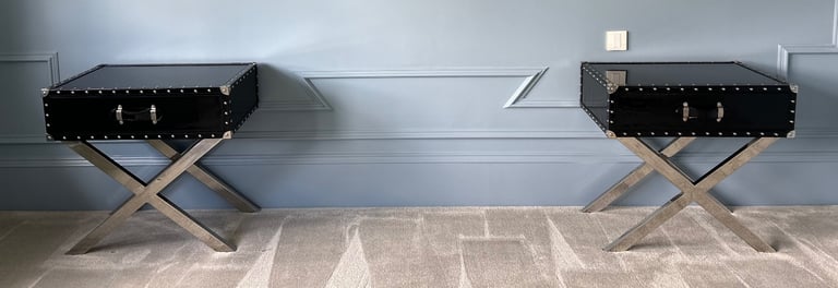 Side Tables - Black & Stainless Steel Cross Legged 
