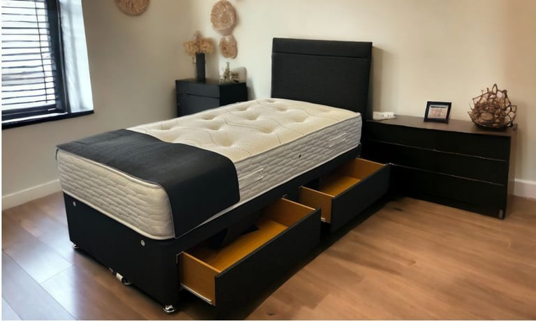 Cash On Delivery === 3ft Single Divan Bed With Storage & Headboard & Mattress BRAND NEW ~~~