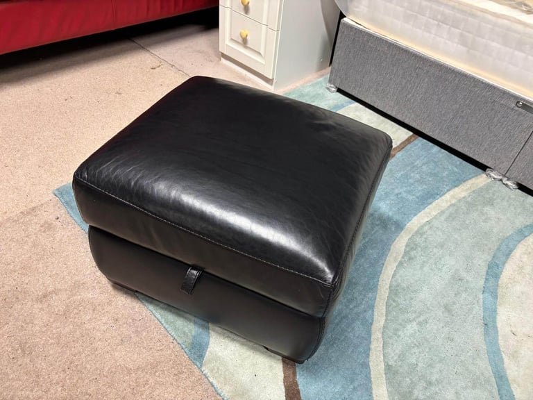 Black Leather Footstool with storage 