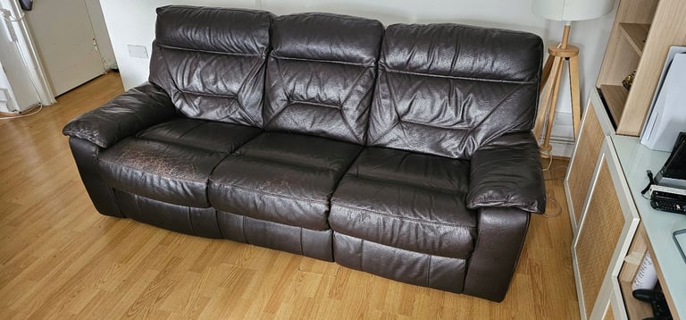 Brown Leather Recliner Sofa - £110 (E13)