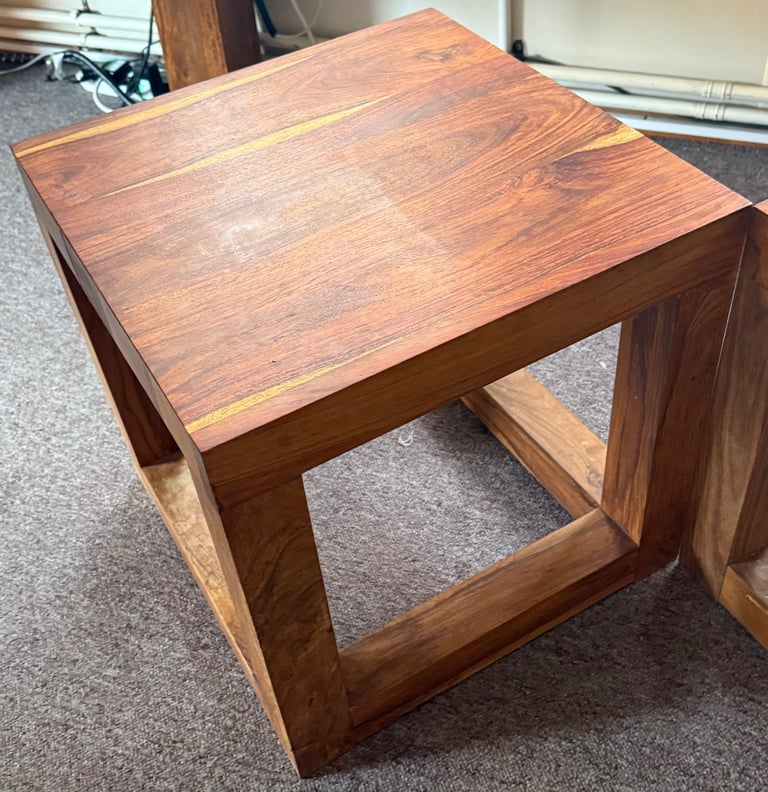 SOLID MANGO-WOOD CUBE LAMP / INCIDENTAL / SIDE TABLES, (PAIR)