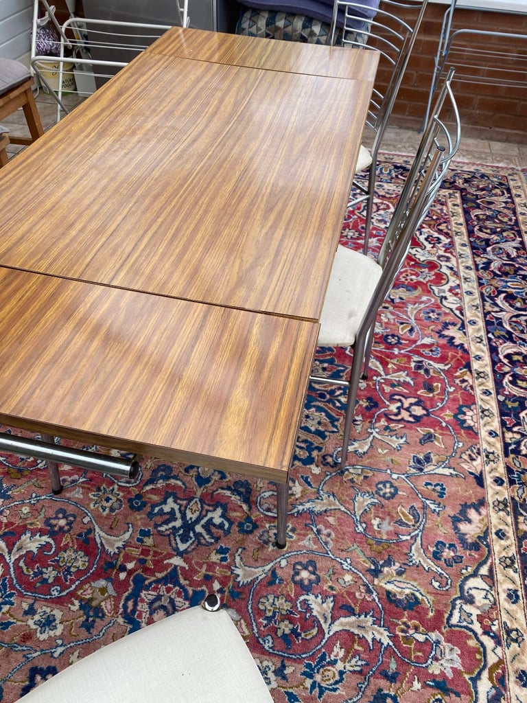 Vintage 1960s French Supermatic by Brevet Extendable Dining Table and 3 Chairs